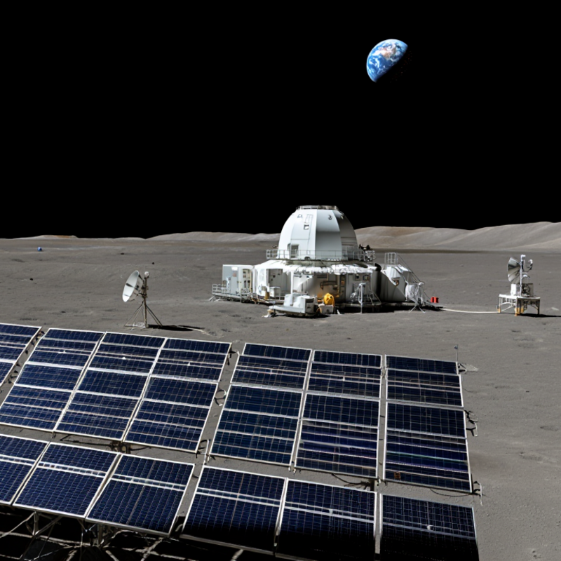 moon base with solar cells, created by Reve AI