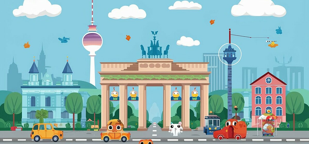Berlin in video game Berlin sites animated in the style of computer graphics