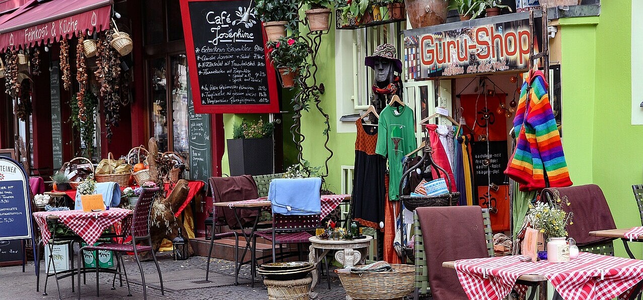 Bergmannstrasse in Kreuzberg district - a symbol for the multicultural Berlin 